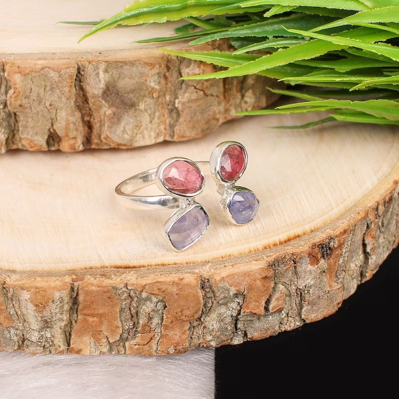 925 Sterling Silver Precious Multi Tourmaline Gemstone Ring