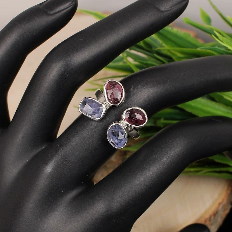 925 Sterling Silver Precious Multi Tourmaline Gemstone Ring