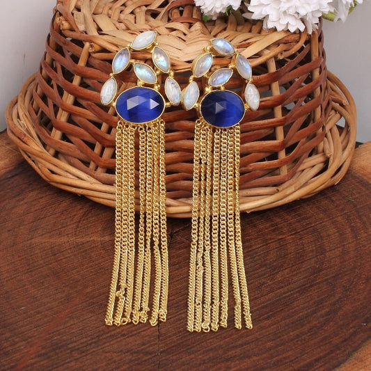 Rainbow Moonstone Drop & Dangle Gold Plated Earrings