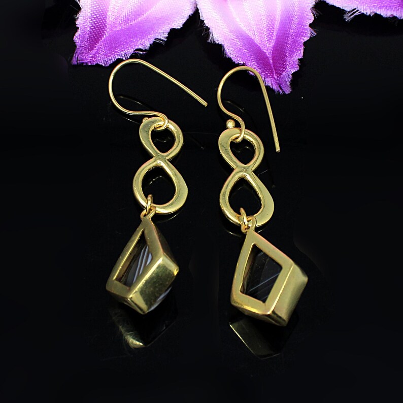 Natural Botswana Agate Gold Plated Brass Earrings