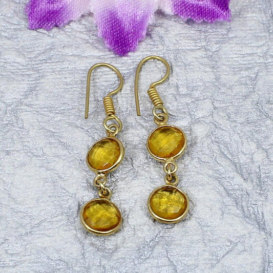 Citrine Gemstone Gold PLated Brass Earrings