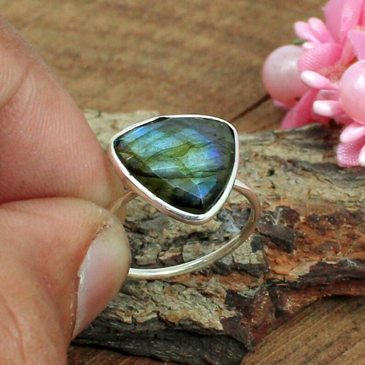 92.5 Sterling Silver Labradorite Natural Gemstone Ring