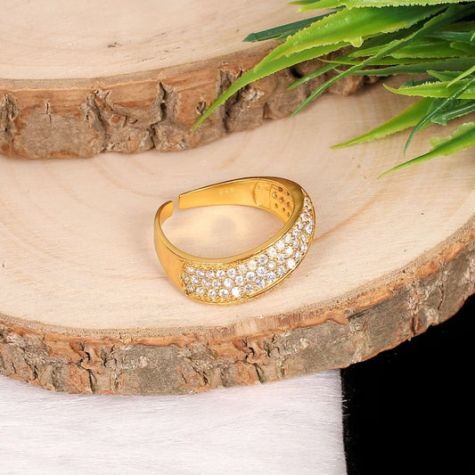 925 Sterling Silver Cz Stone Gold Plated Ring