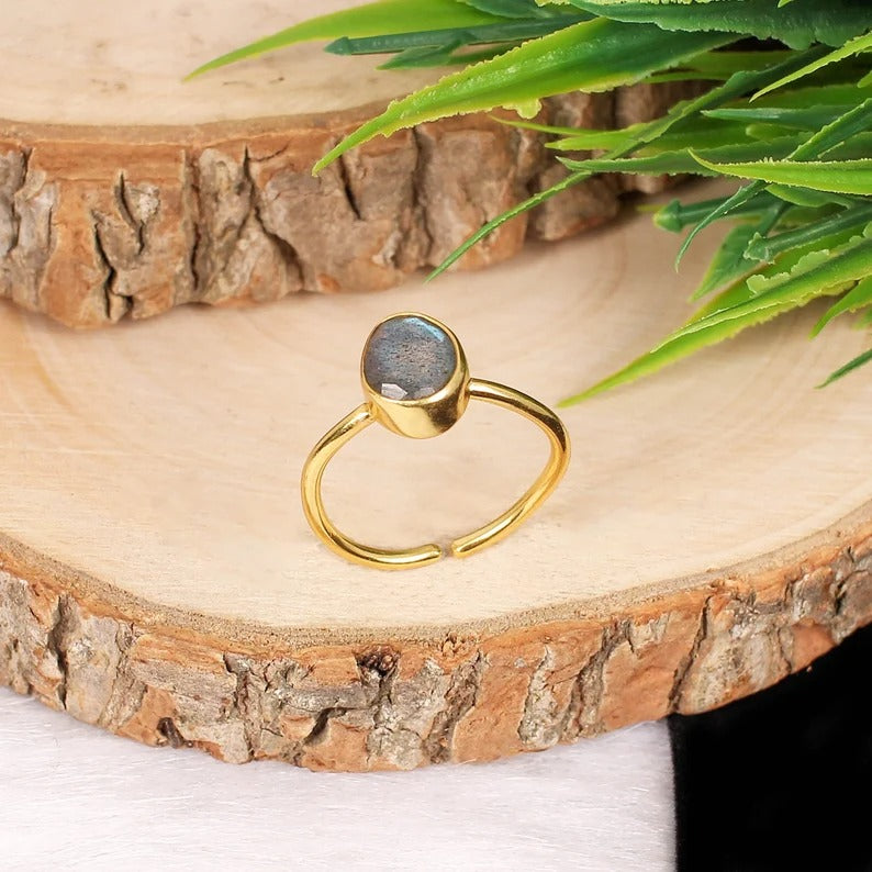 925 Sterling Silver Natural Labradorite Adjustable Ring