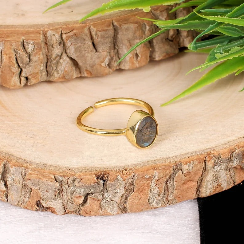 925 Sterling Silver Natural Labradorite Adjustable Ring