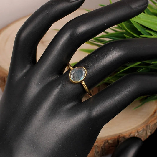 925 Sterling Silver Natural Labradorite Adjustable Ring