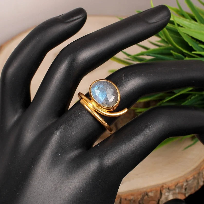 925 Sterling Silver Natural Labradorite Ring