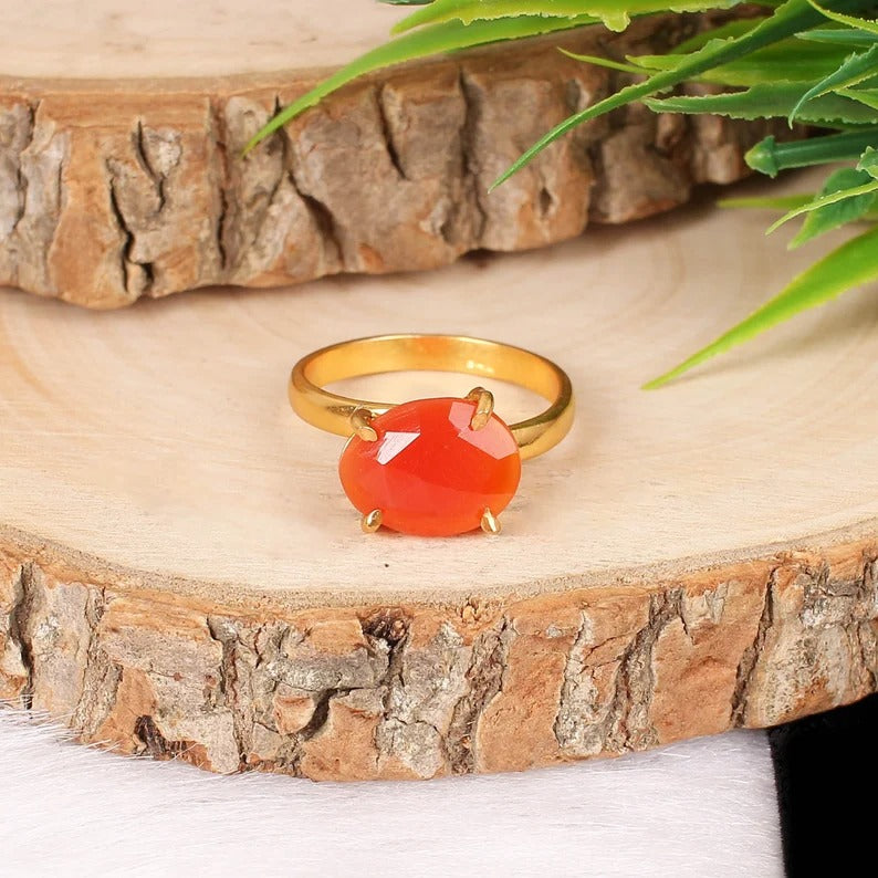 925 Sterling Silver Natural Orange Carnelian Gemstone Ring