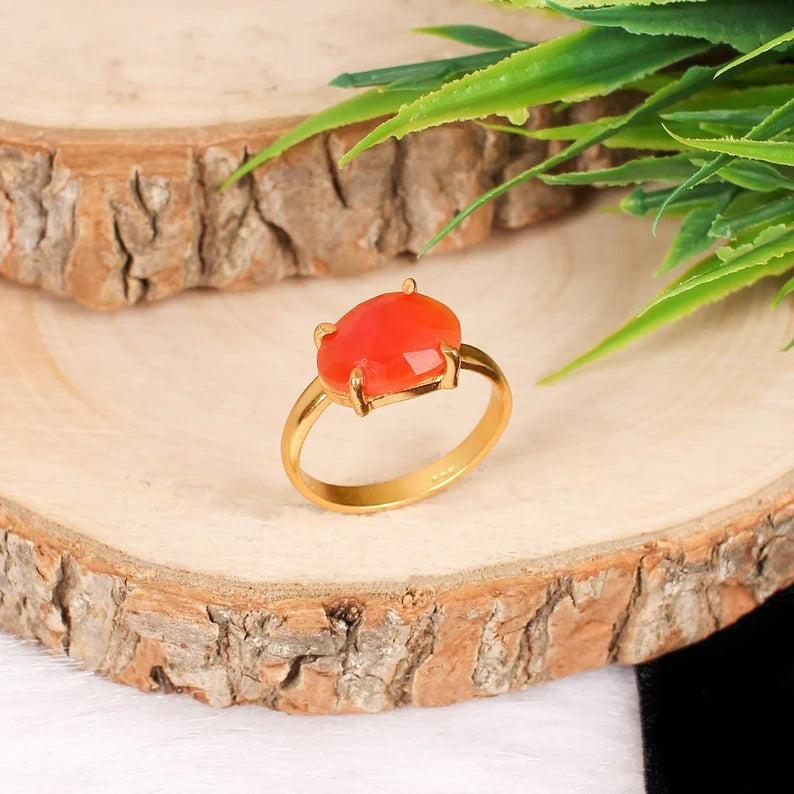 925 Sterling Silver Natural Orange Carnelian Gemstone Ring