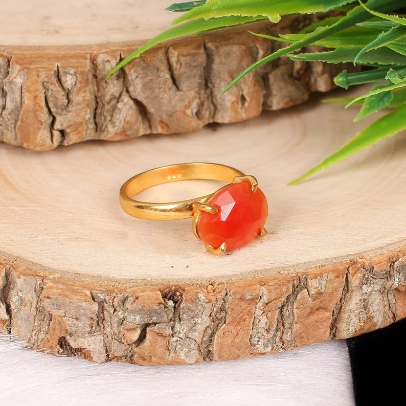 925 Sterling Silver Natural Orange Carnelian Gemstone Ring