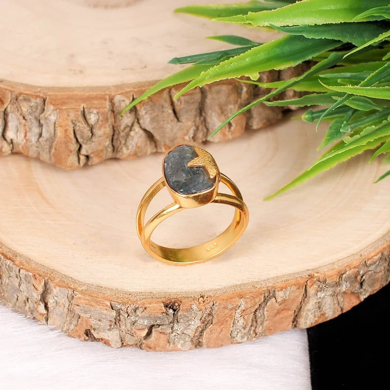 925 Sterling Silver Natural Moss Kyanite Ring