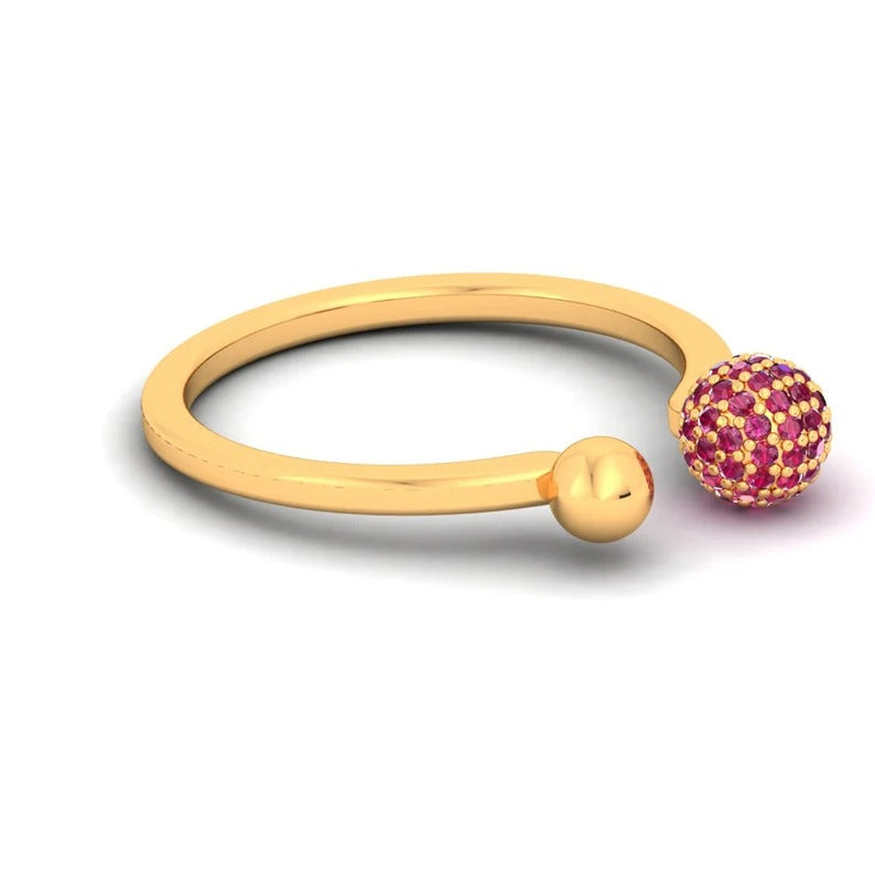 925 Sterling Silver Minimalist Ruby Hydro Gemstone Ball Ring