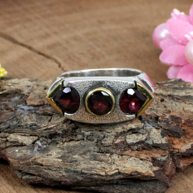 925 Silver Red Garnet Ring