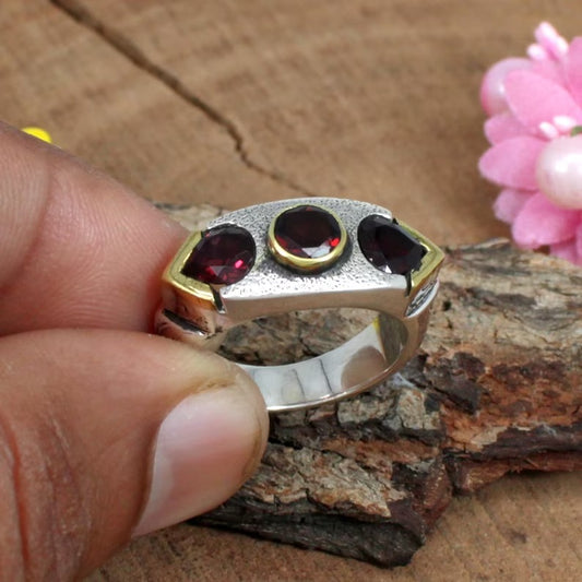 925 Silver Red Garnet Ring