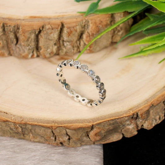 3 MM Labradorite Gemstone 92.5 Sterling Silver Ring