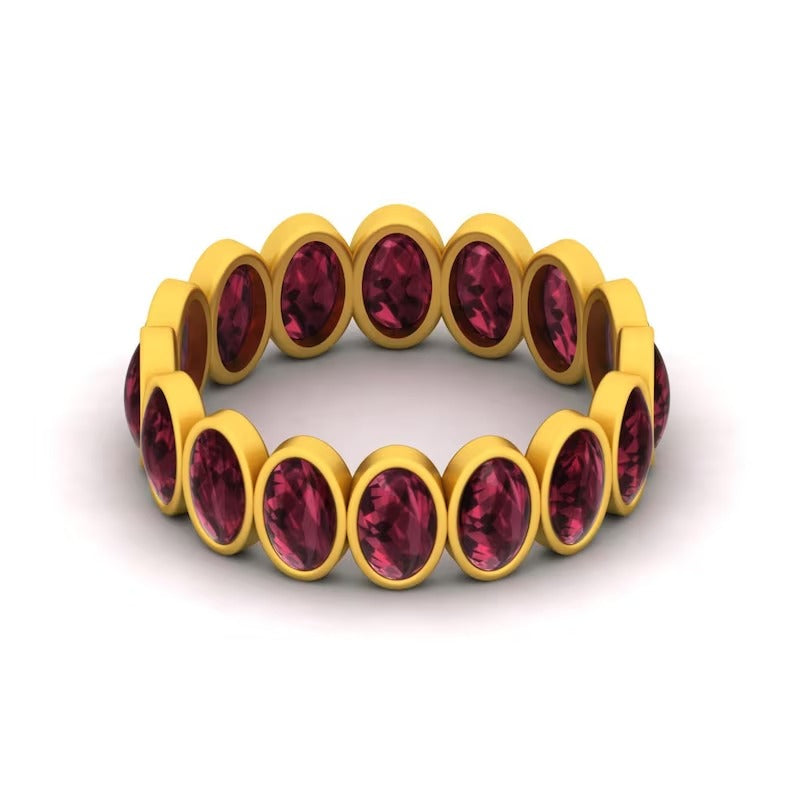 925 Sterling Silver Oval Red Garnet Eternity Band Ring