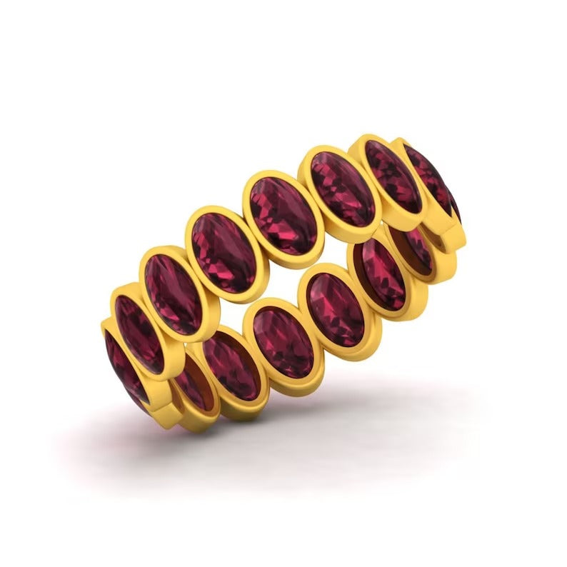 925 Sterling Silver Oval Red Garnet Eternity Band Ring