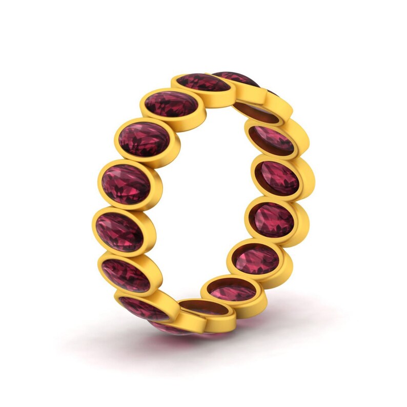 925 Sterling Silver Oval Red Garnet Eternity Band Ring