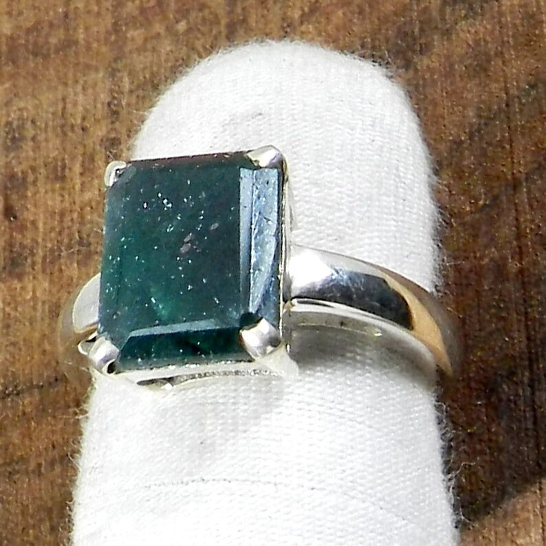 925 Sterling Silver Emerald Corundum Ring