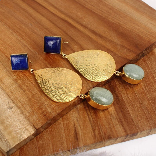 Lapis Lazuli Gemstone Gold Plated Brass Earrings