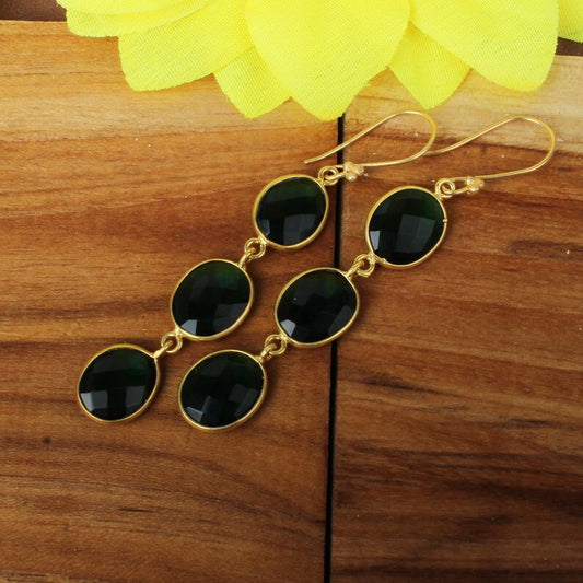 Green Tourmaline Hydro Gold Plated Earrings