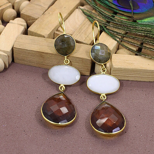 Labradorite Gold Plated Dangle Earrings