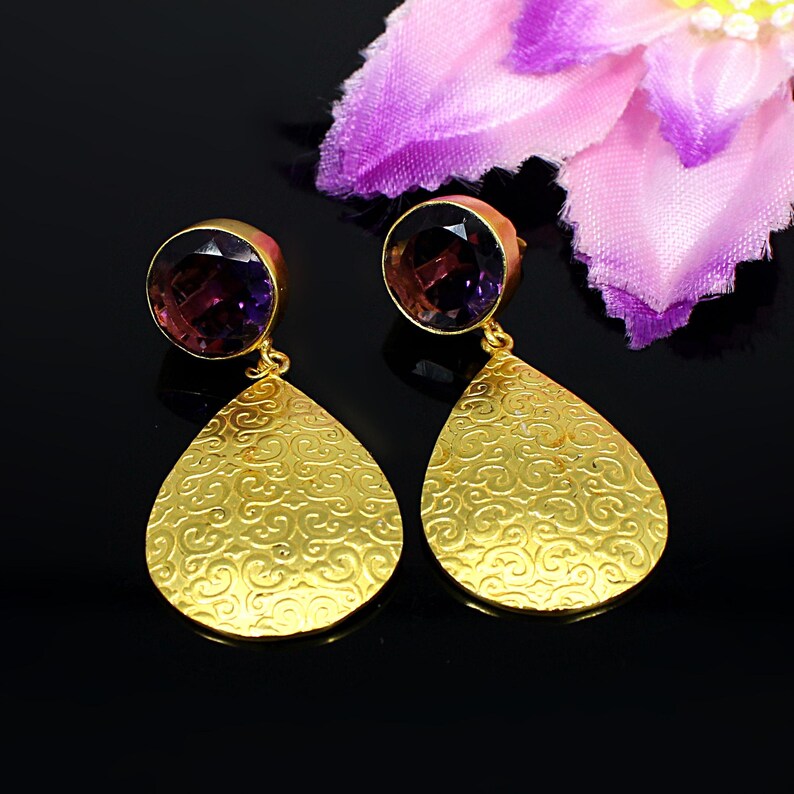 Amethyst Gemstone Gold Plated Earrings