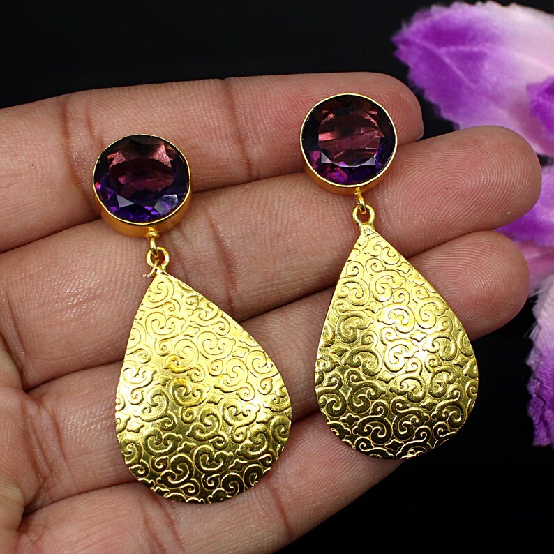 Amethyst Gemstone Gold Plated Earrings