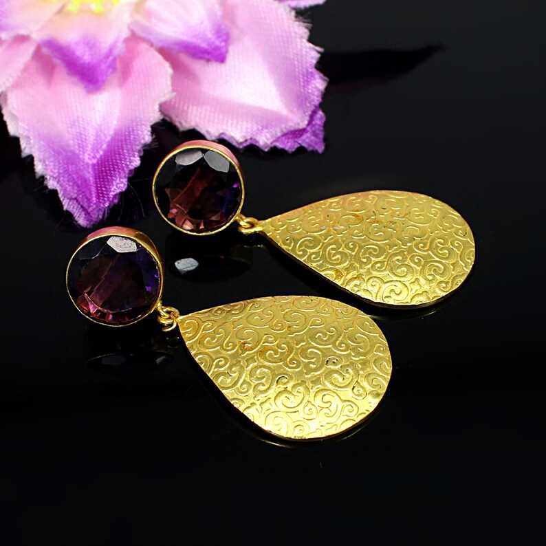 Amethyst Gemstone Gold Plated Earrings