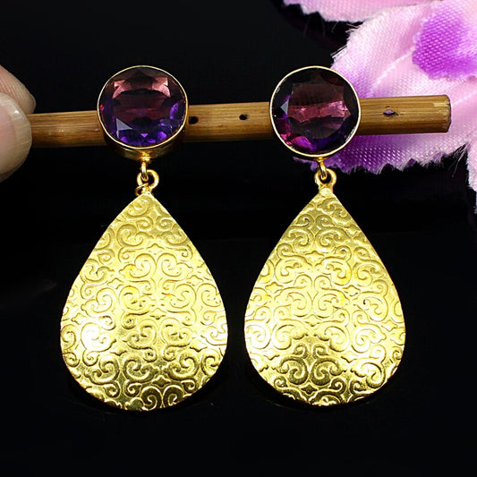 Amethyst Gemstone Gold Plated Earrings