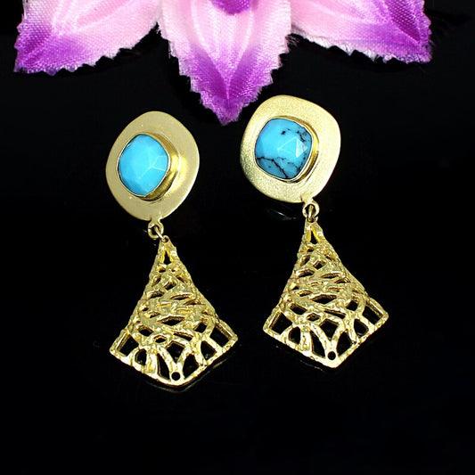 Turquoise Gemstone Gold Plated Brass Earring