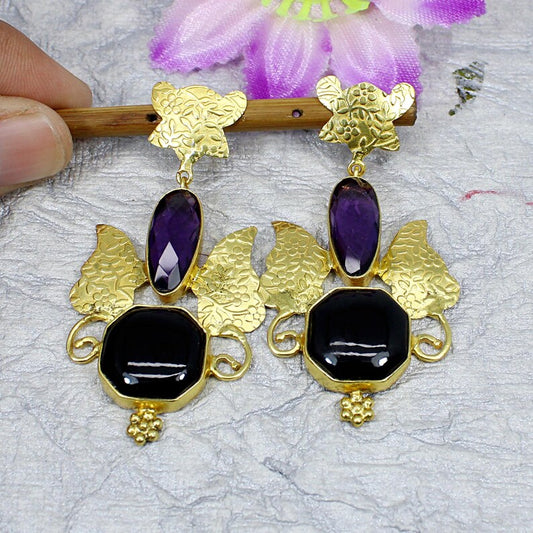 Amethyst & Black Onyx Gemstone Earrings