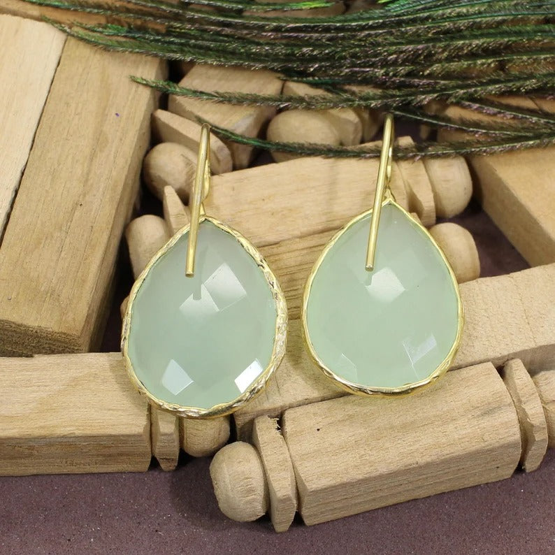 925 Sterling Silver Prehnite Chalcedony Earrings