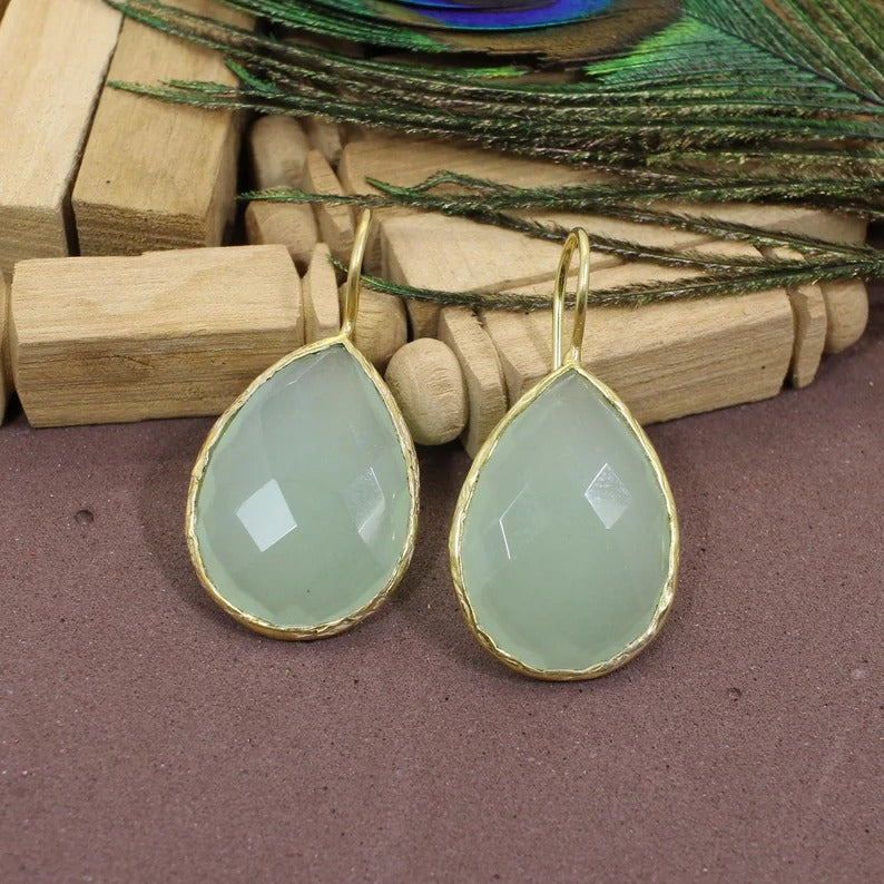 925 Sterling Silver Prehnite Chalcedony Earrings