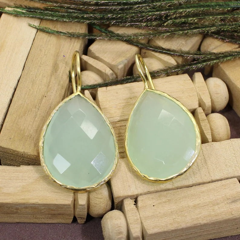 925 Sterling Silver Prehnite Chalcedony Earrings