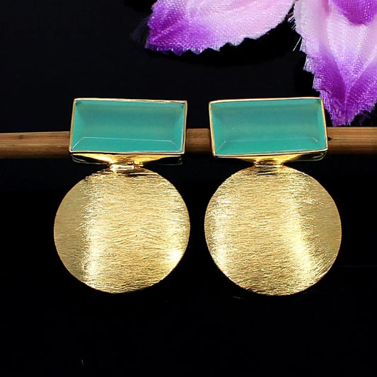 92.5 Sterling Silver Green Chalcedony Earrings