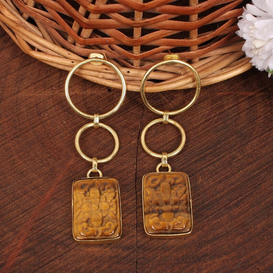 Tiger Eye Carving Gemstone Earrings