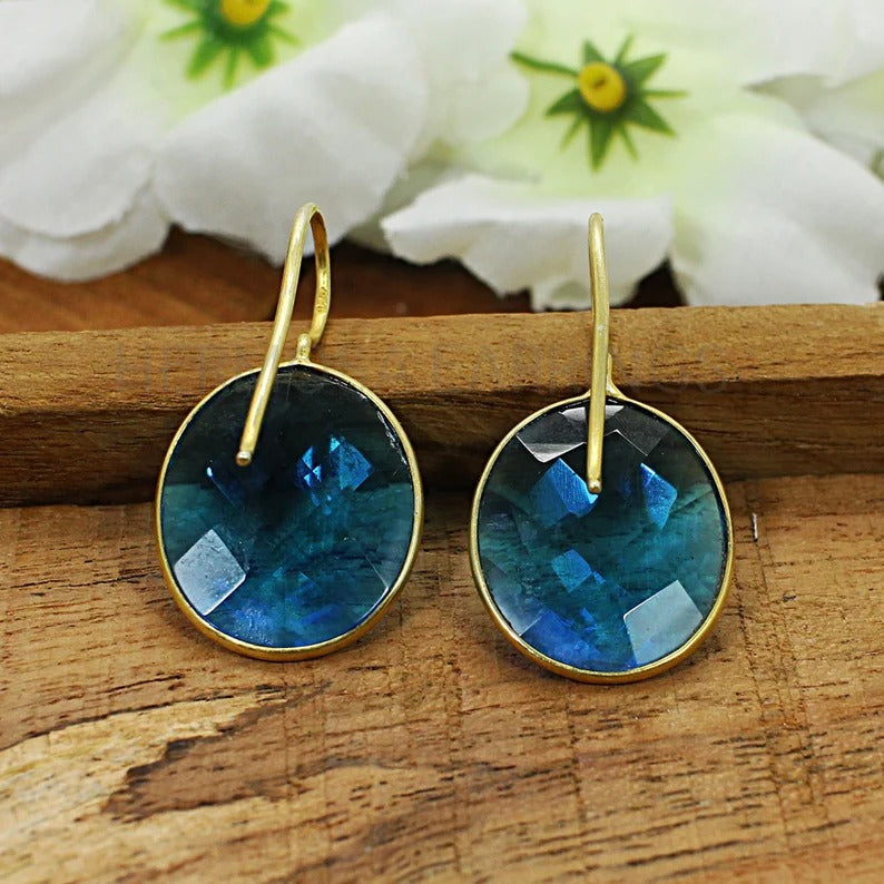 925 Silver London Blue Topaz Oval Earrings