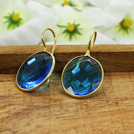 925 Silver London Blue Topaz Oval Earrings