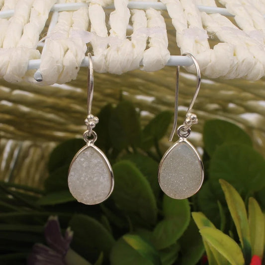 92.5 Sterling Silver White Druzy Dangle And Drop Earrings