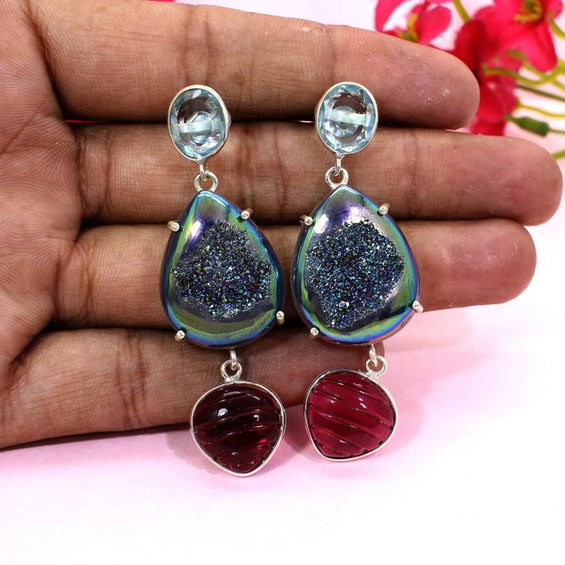 925 Sterling Silver Titanium Druzy Earrings