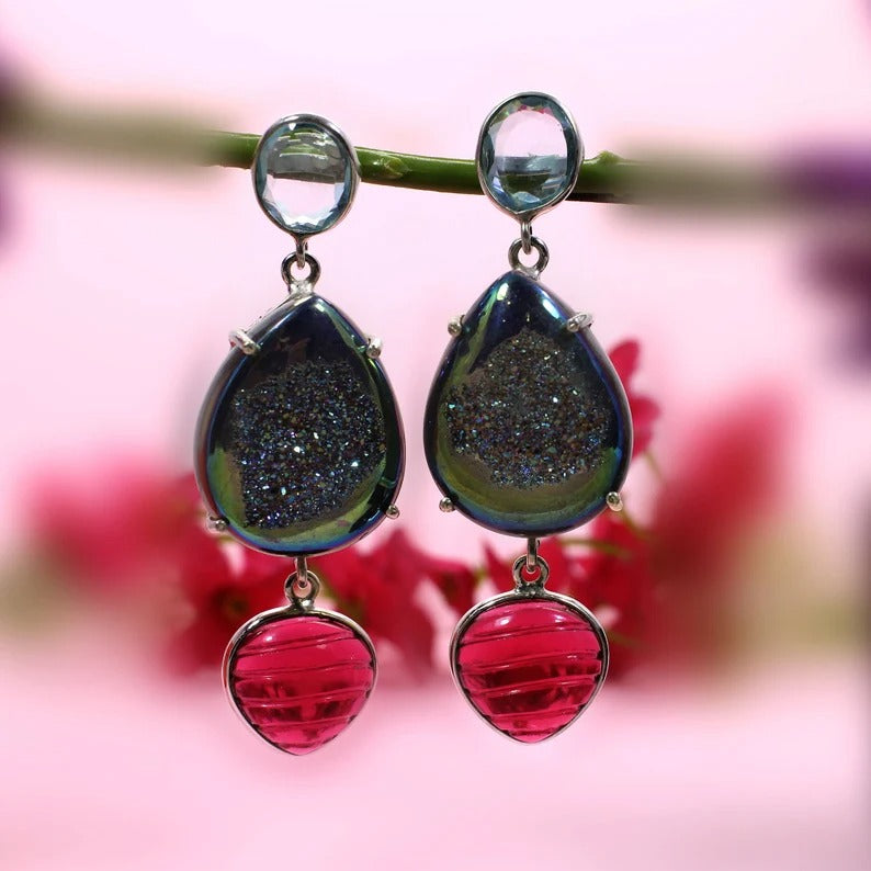 925 Sterling Silver Titanium Druzy Earrings