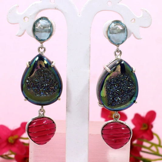 925 Sterling Silver Titanium Druzy Earrings