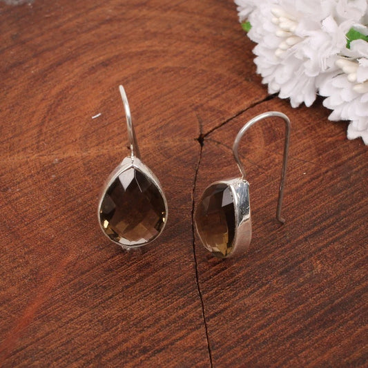 925 Sterling Silver Brown Smoky Quartz Hydro Earrings