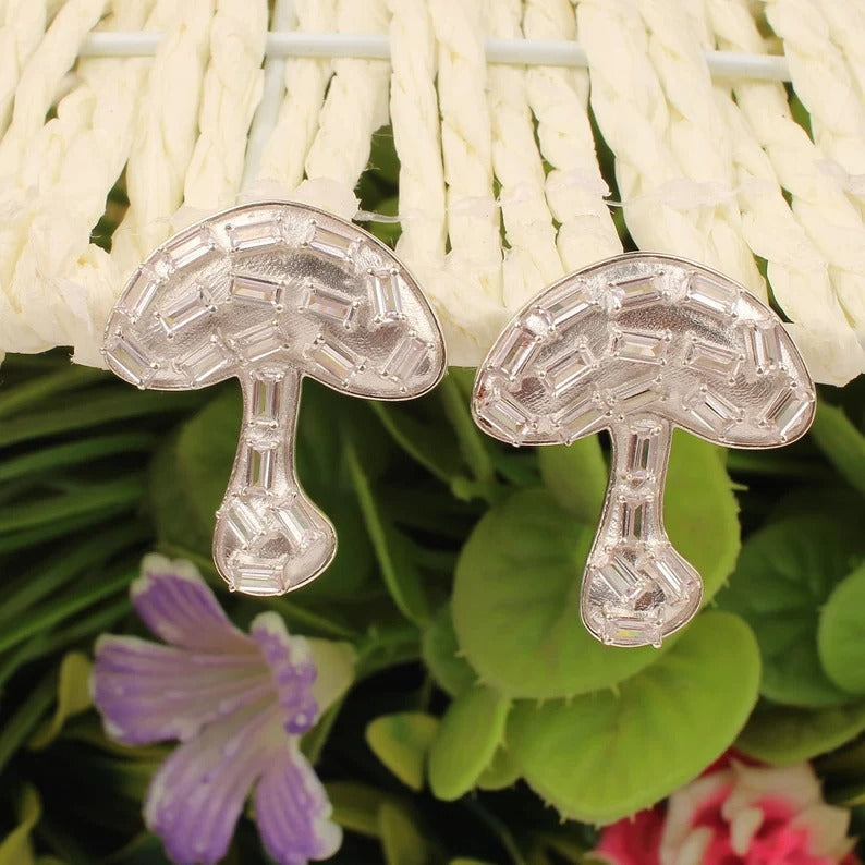 925 Sterling Silver Beautiful Cubic Zirconia Mushroom Studs