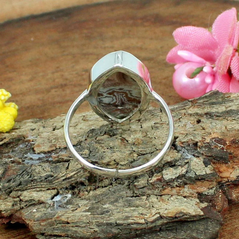 Natural Crazy Lace Agate Ring Gemstone Sterling Silver Ring