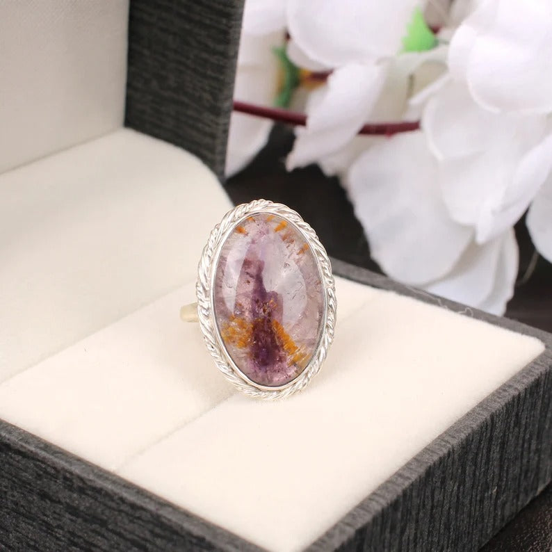 Natural Cacoxenite Super Seven Gemstone 92.5 Sterling Silver Ring