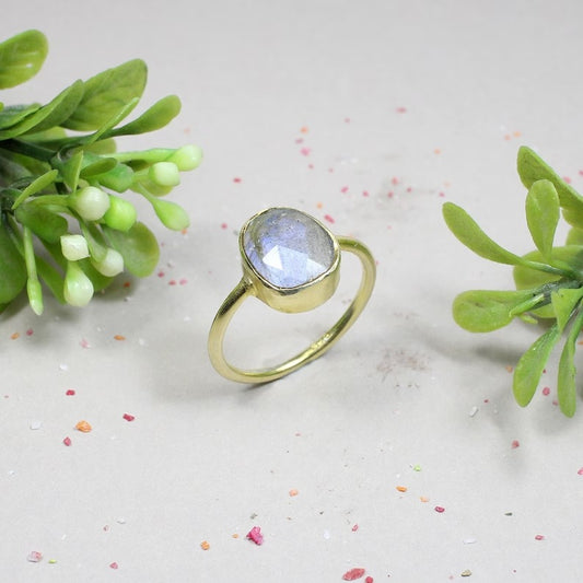 Natural Labradorite Gemstone 925 Sterling Silver Ring