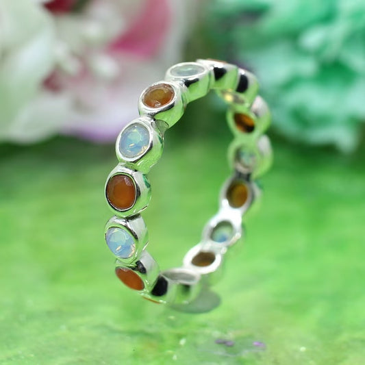 Natural Carnelian & Opalite Gemstone 925 Sterling Silver Ring