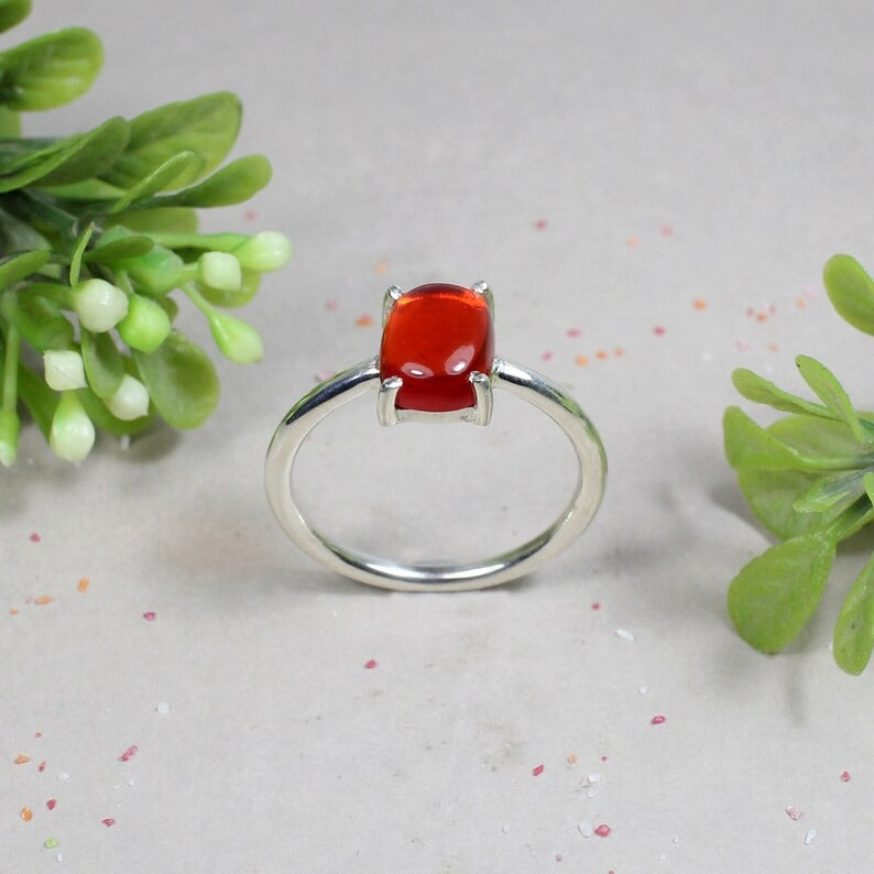 Natural Mandarin Garnet Gemstone 92.5 Sterling Silver Ring